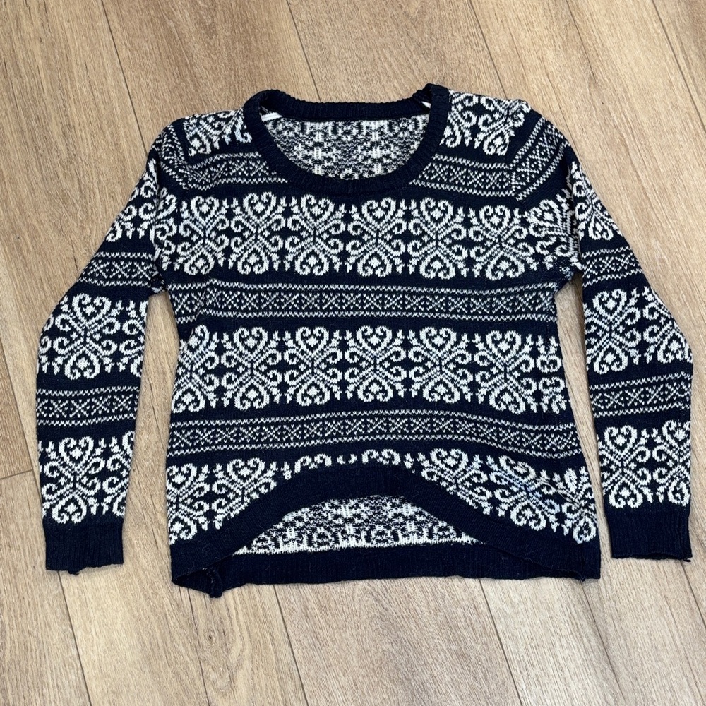 Navy and White Patterned Women's Sweater